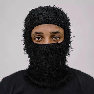 Black Distressed Textured Balaclava / Ski Mask
